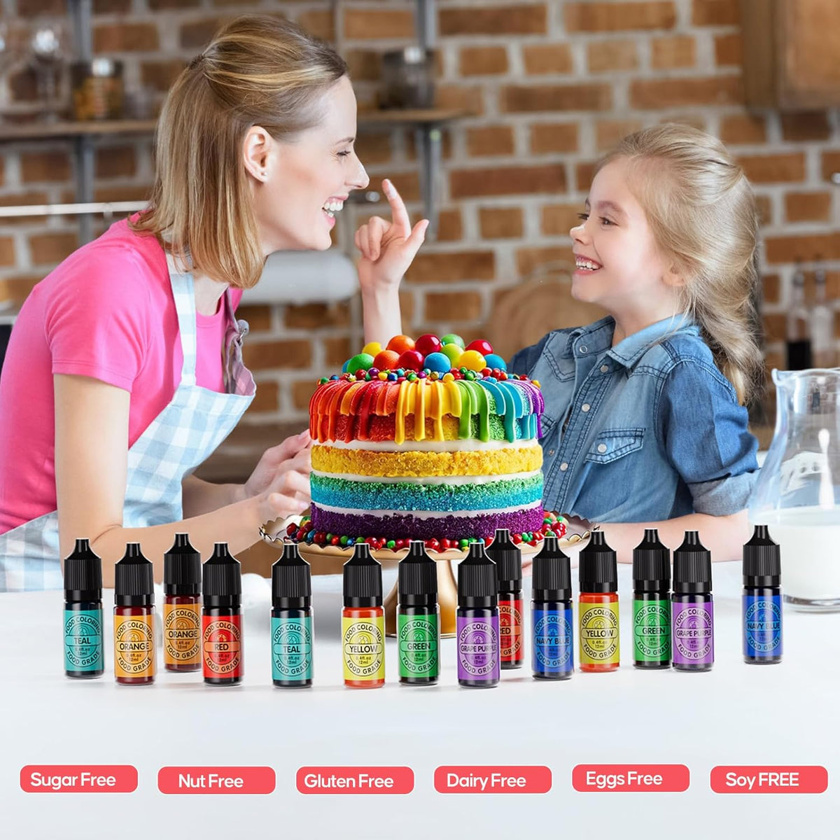 Cherrysea Food Coloring for Cake Decorating Rainbow Edible Food Dye for Baking Royal Icing Cookie Supplies Gluten Free 7x12ml Food Grade Liquid Food