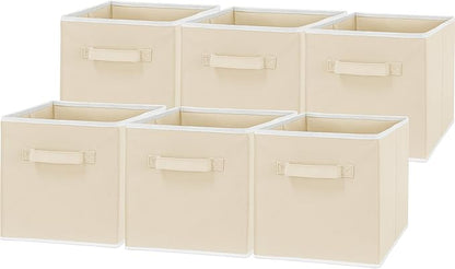 Simple Houseware Foldable Cube Storage Bins, 11-Inch Beige, 6-Pack Fabric Cubes Organizer for Closet or Shelves