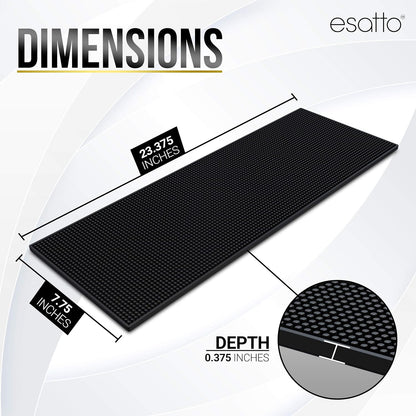 Esatto 23.375” x 7.75” Double Width Professional Spill Bar Supply Mat Bartender Non-Slip Black Bar Mat Coffee Drinks Mixing Pad for Bars, Home, Kitchen, Restaurants (2 Pack, Black)