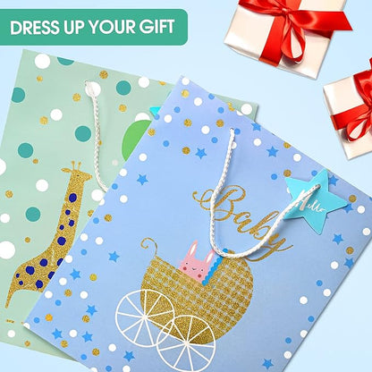 Gift Bag for Baby Boy,12.6" Large Gift Bags with Tissue Paper,Gift Bag for Baby Shower Bag with Gold Foil Design, Paper Gift Bag for Newborn,Baby,New Moms,Gift Wrap Baby Shower Bag for Baby Boy Baby Girl,Baby Birthday Gift Bags with Handles,Cute Presen...