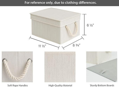 StorageWorks Storage Bins with Lids, Decorative Storage Boxes with Soft Rope Handles, Foldable Stackable Storage Baskets for Closet, Shelves, 3-Pack, Ivory and White, Medium