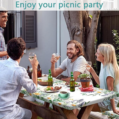 Floral Picnic Table Cover with Bench Covers, Camping Essentials, Leaves Flower Butterfly Waterproof Windproof, Fitted Tablecloth Cover with Elastic Edge, for Indoor, Outdoor, 3 PCS, 30x72 Inch