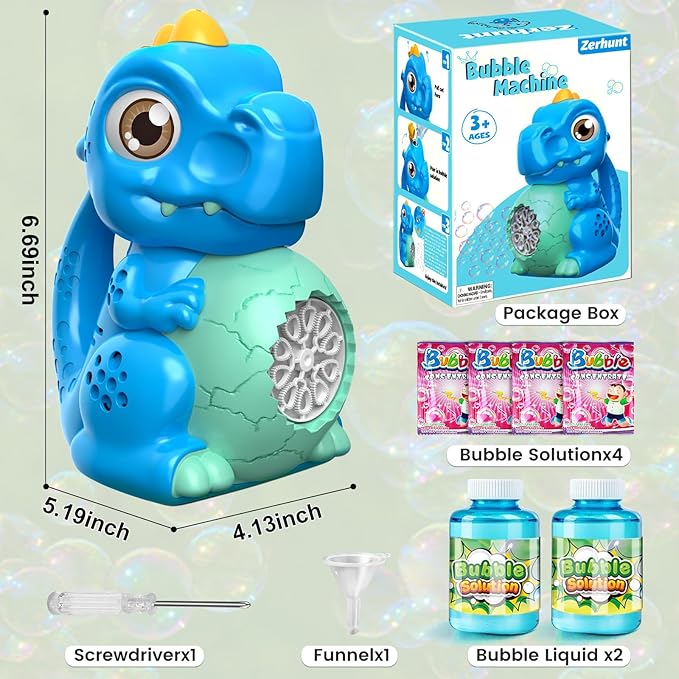 Dinosaur Bubble Machine Toys for Toddlers: Battery-Operated Bubble Maker with Bubble Solution for Kids - Perfect for Outdoor Parties, Yard Fun - Idea Kids Gift for Easter Christmas Birthday