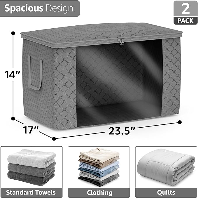 Sorbus Foldable Storage Bag Organizers, Large Clear Window & Carry Handles, Great for Clothes, Blankets, Closets, Bedrooms, and more