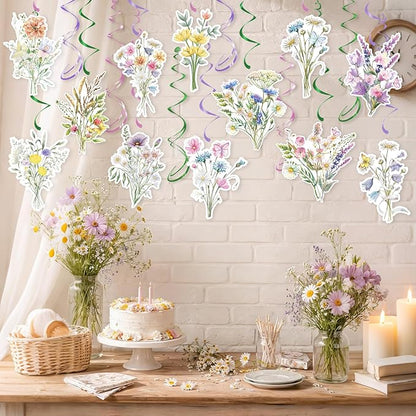Wildflower Hanging Swirls - 30Pcs Wildflower Ceiling Hanging Decorations Floral Hanging Streamers for Spring Flower Garden Themed Party Supplies