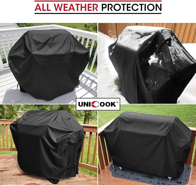 Unicook Heavy Duty Waterproof Barbecue Gas Grill Cover, 65-inch BBQ Cover, Special Fade and UV Resistant Material, Durable and Convenient, Fits Grills of Weber Char-Broil Nexgrill Brinkmann and More