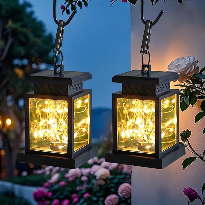 JHY DESIGN Set of 6 Solar Lanterns Outdoor Waterproof Solar Powered Table Lamps 5" H Hanging Lighting with Warm LED Fairy String Lights for Patio Garden Landscape Decoration Yard Lawn（with Clamp）
