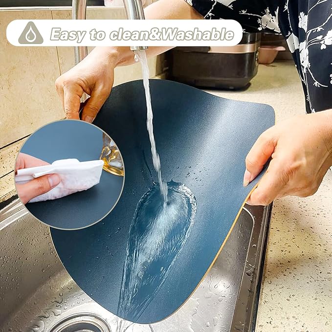 Faux Leather Placemats Set of 6 Reversible,Round PU Placemat for Dining Table,Waterproof Table Mats Heat Resistant Wipeable Anti Slip Washable,Modern Table Protectors(Navy Blue and Yellow)