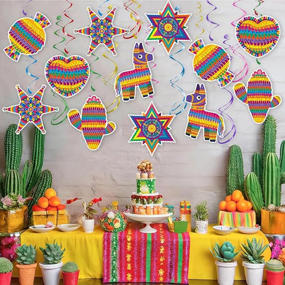 Mexican Fiesta Hanging Swirls - 30 Pcs Cinco De Mayo Decorations Ceiling Hanging Streamers for Mexican Fiesta Cactus Themed Birthday Baby Shower Party Decorations
