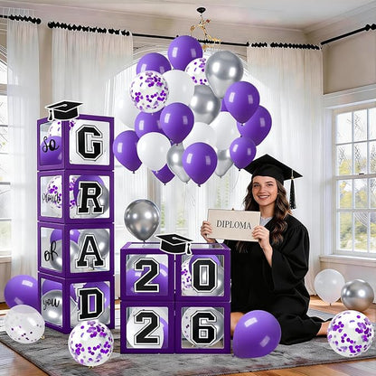 Graduation Decorations 2026 Graduation Party Decorations Set of 4 Boxes with 129pcs Balloons Arch Garland Kit Party Supplies for Any Grades Purple