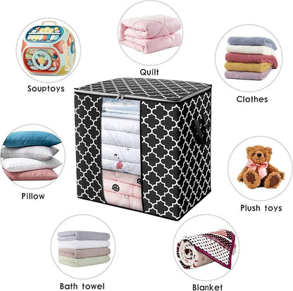 WISELIFE Storage Bags 6 Pack/100L Large Blanket Clothes Organization and Storage Containers for Comforters,Bedding, Foldable Organizer with Reinforced Handle, Clear Window, Sturdy Zippers,Black