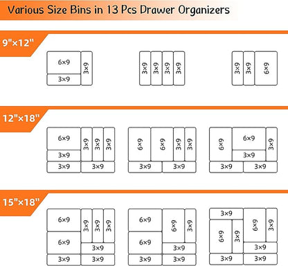 BYCY Office Drawer Organizers Bins Junk Drawer Organizers Tray Storage Dividers for Office Desk Dress Makeup (13pcs 2Size)