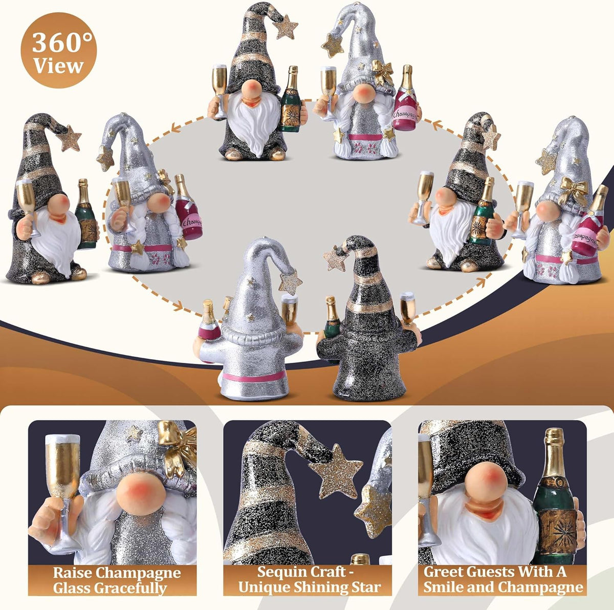 Champagne Gnomes Christmas Decorations for Home Party Gnomes Figurines Wine Bar Decor Gnomes Gifts for Women Champagne Birthday Wedding Party