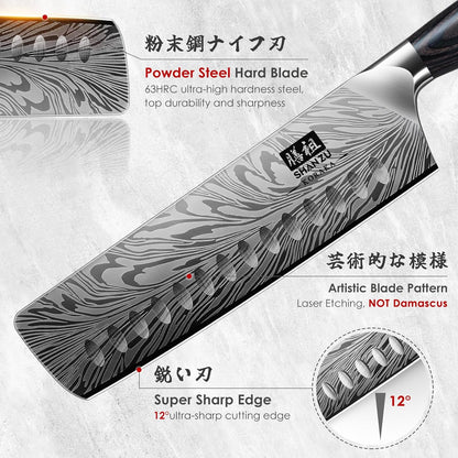 Shan ZU Nakiri Knife in Powder Steel, Ultra Sharp 7 Inch Vegetable Kitchen Knife, High Carbon Japanese Chopping Knives