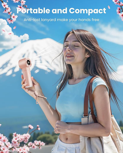 Gaiatop Portable Handheld Turbo Fan, 1-100 Adjustable High Speeds, 3-20Hrs Cooling Times, 4800mAh USB Rechargeable Portable Small Hand Fans with Lanyard for Outdoor, Travel, Home, Make Up, Pink