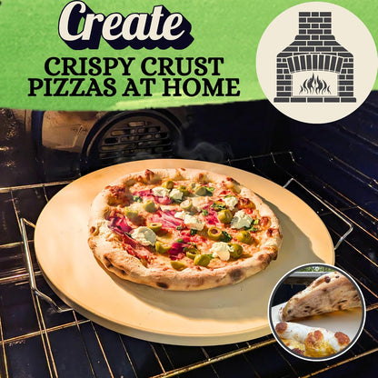 16 inch Round Pizza Stone for Oven - Large Pizza Stone for Grill with Handles and Dough Tool - Round Baking Stone for Bread