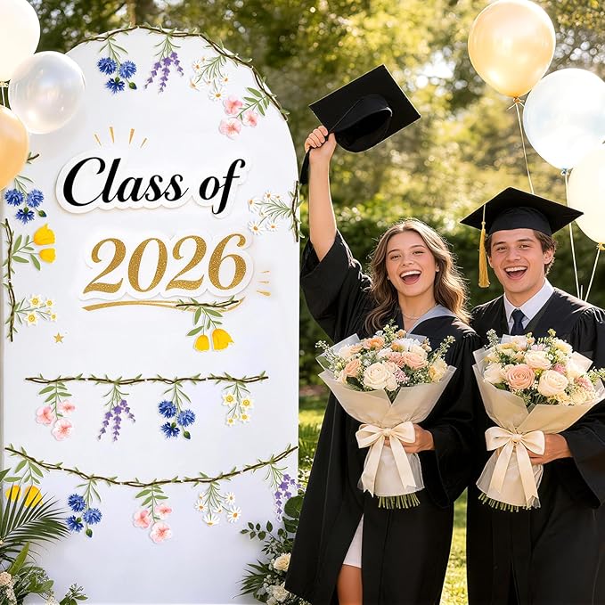 JIAYIQI 2PCS Wildflower Party Decorations, 7.9FT Pre-Strung Floral Garlands for Baby Shower Bloom Birthday Tea Party Wedding, Reusable & DIY Flower Banner for Garden Theme Grad in Bloom & Mothers Day