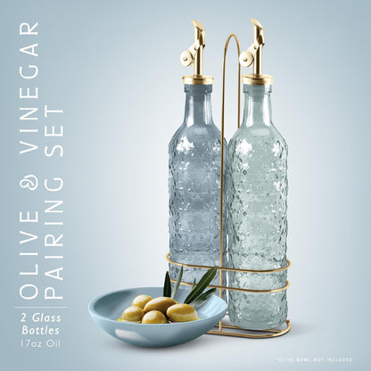 COOK WITH COLOR Glass Olive Oil Bottle Dispenser - 2 Pack- 17oz Oil and Vinegar Cruet - Olive Oil Carafe Decanter for Kitchen