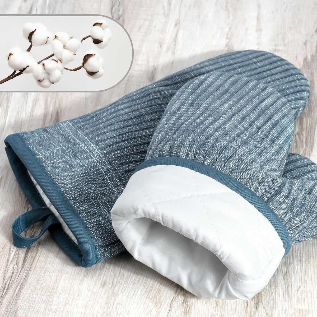 Oven Mitts and Pot Holders, Silicone Oven Gloves, 500 F Heat Resistant Oven Mitts Sets, Non-Slip Silicone Textured Grip, Blue