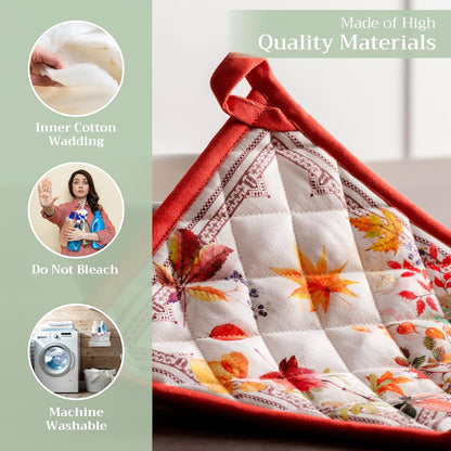 Maison d' Hermine Pot Holders 100% Cotton Heat Resistant Potholders 8" x 8" Hot Pads with Loop BBQ, Cooking, Baking, Grilling, Kitchen
