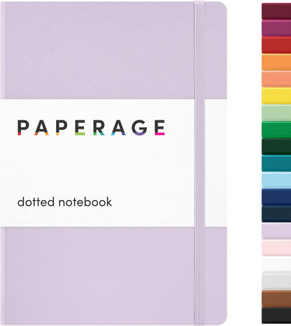 PAPERAGE Dotted Journal Notebook, (Lavender), 160 Pages, Medium 5.6 in x 8 in - 100 GSM Thick Paper – Hardcover Journaling Notebook for Work, School & Bullet Journaling