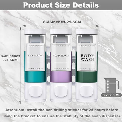 CeeVian Shampoo Dispenser Shower Dispenser 3 Chamrber No Drill Wall Mounted for Shower Shampoo and Conditioner Dispenser for Bathroom, Toilet, Hotel & Kitchen,3 * 300ML (White)