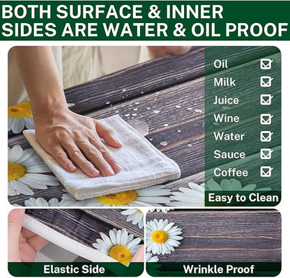Picnic Table Cover with Bench Covers Elastic Edges, Chamomile Flower Fitted Table Cover, Outdoor Patio Camping Essentials 72 Inch 3PCS, Waterproof Camping Fitted Tablecloth with Drawstring Bag