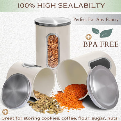 Moss & Stone 3-Piece Beige Canisters Sets For The Kitchen, Airtight Canister Set With See Through Window, Storage Jars for Coffee Container