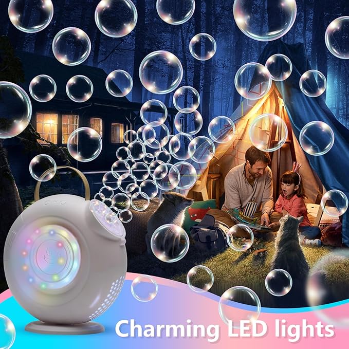 Bubble Machine, Automatic Bubbles Blower for Kids Toddlers - 15000+ Bubbles Per Min, 90°/360° Auto Rotation & LED Light, Rechargeable Bubble Maker for Birthday Parties Wedding Outdoor Activities Gifts
