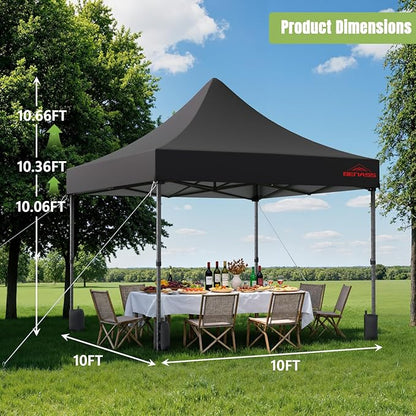 10x10 Heavy Duty Pop Up Canopy with 4 Sidewalls, 550D Commercial Easy Up Canopy Tent, Waterproof Outdoor Party Event Tent with Roller Bag, Black