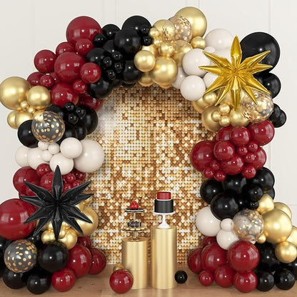 Amandir Burgundy Balloons Garland Arch Kit for Graduation Party Decorations, 145Pcs Maroon Black Gold Confetti Balloons with Foil Star for 2026 Graduation College Congrats Grad Class Birthday Supplies
