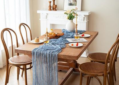 FEXIA Dusty Blue Cheesecloth Table Runner Boy Baby Shower Wedding Decorations Spring Gauze Table Runner for Bridal Shower Party Winter Wonderland Decoration 35x120 Inches