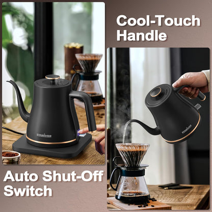Stariver Gooseneck Electric Kettle, 0.8L Electric Tea Kettle Tea Pot, Pour Over Coffee Kettle with Stainless Steel Inner Lid & Bottom