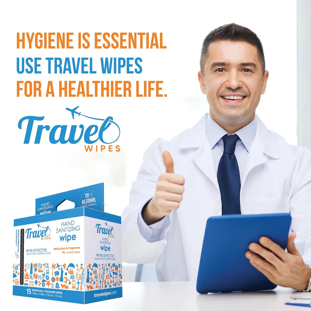 Hand Sanitizing Travel Wipes – 15ct Individually Wrapped | Fresh Citrus Scent, Moisturizing, 70% Alcohol Wipes | Travel, Home, Office, Daily Use | Made in USA