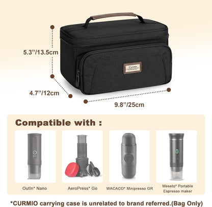 CURMIO Carrying Case Compatible with OutIn Nano Portable Electric Espresso Machine, Camping Coffee Maker Travel Bag with Pockets for Capsules and Accessories, Black
