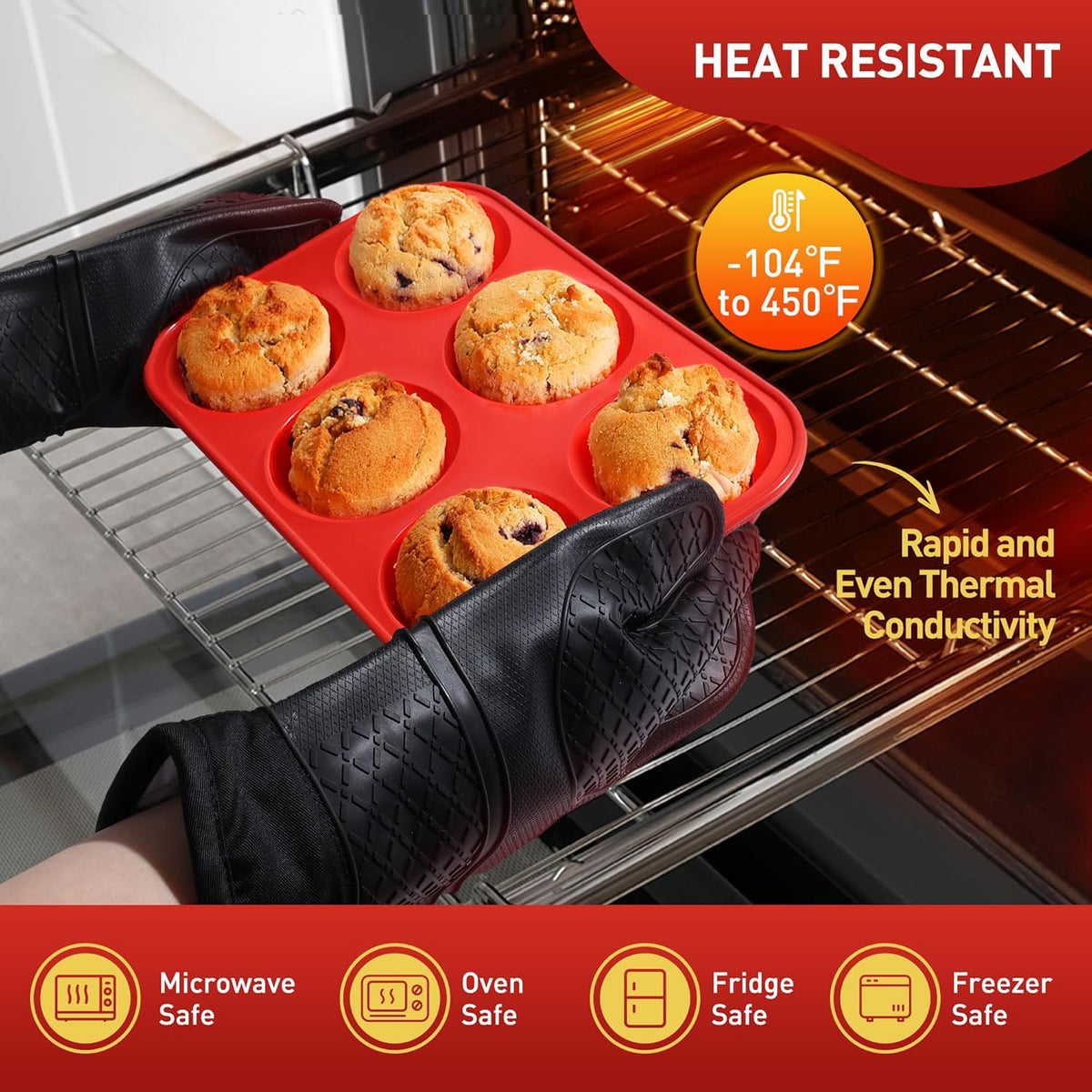 2 Pack 6 Cups Silicone Mini Muffin Pan with Metal Reinforced Frame Silicone Molds Cupcake Cake Baking Pans Cookie Baking Chocoflan Cupcake Mold Cake