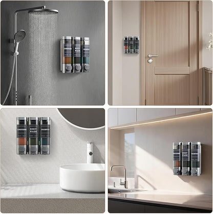 Shampoo and Conditioner Dispenser,Shower Soap Dispenser 3 Chamber No Drill Wall-Mounted Shampoo Dispenser for Shower Wall Mounted Shower Dispenser for Bathroom Hotel Large Capacity,Dark Gray1