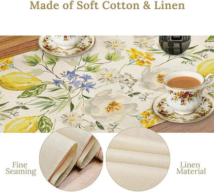 Vintage Lemon Blossom Table Runner Seasonal Spring Summer Floral Farmhouse Dining Table Decoration for Home Holiday Party Dresser Kitchen Cabin Restaurant Wedding Decor 13×70in