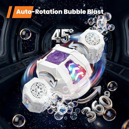 GoGonova Bubble Machine, 30000+ Bubbles/Min Rechargeable Kids Bubble Machine, Big Bubble Blower Maker, 360° Auto Rotation & 2 Speeds, 7-Color LED Lights, Mecha Overlord