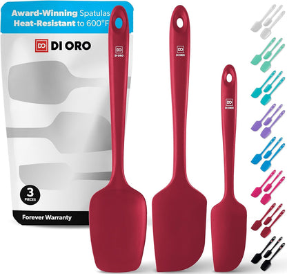 di Oro Living Silicone Spatula Set - 3-piece 600F Heat-Resistant Baking Spoon & Spatulas - Ergonomic Easy-to-Clean Seamless One-Piece Design