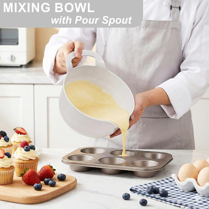BoxedHome 4 Pack Nesting Mixing Bowl with Pour Spout and Handle, BPA free Microwave &amp; Dishwasher Safe(Grey, 4 Pack with Handle)