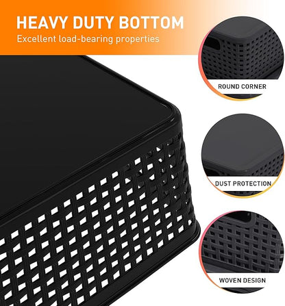 Plastic Storage Baskets With Lid, Storage Bins for Organizing, Stackable Decorative Containers for Shelves Drawers Desktop Closet Playroom Classroom Office,10 Pack-Black