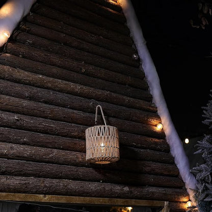 Cooo Large Solar Rope Lantern Outdoor Hanging – Handwoven Jute Rope Lantern with Warm Edison Bulb, IP65 Waterproof Solar Powered Garden Light for Porch Patio, Yard Christmas Decorations, 8.27” Tall