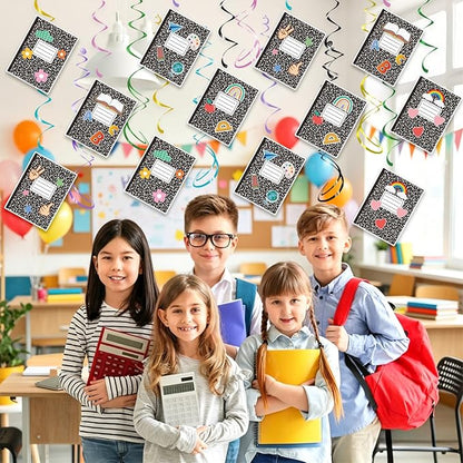 Composition Notebook Hanging Swirls - 30 Pcs Composition Notebook Decorations Ceiling Streamers for School Classrooms Back to School Party Decorations