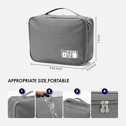 Cable Organizer bag for women or men,Electronic Accessories Carry Case Portable Waterproof Double Layers All-in-One Storage Bag for Cord, Charger, Phone, Earphone (Grey)