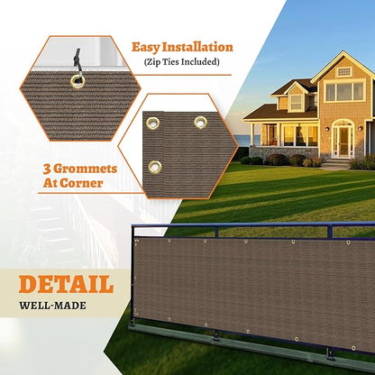 2.5' x 33' Balcony Privacy Screen Fence Cover with Zip Ties Grommets for Apartment Patio Porch Deck Backyard Outdoor (Brown)