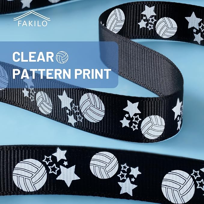 Volleyball Ribbons 5 Rolls 20 Yards, 5/8" Black White Grosgrain Cute Sports Volleyball Ribbons for Gift Wrapping Making Hair Bows Sports Theme Party Decor