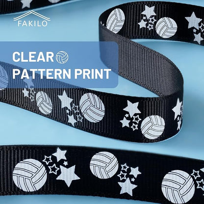 Volleyball Ribbons 5 Rolls 20 Yards, 5/8" Black White Grosgrain Cute Sports Volleyball Ribbons for Gift Wrapping Making Hair Bows Sports Theme Party Decor
