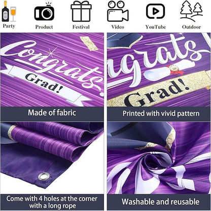 Graduation Party Decorations Including Congrats Grad Photography Backdrop Banner Balloons Garland Arch Kit for Adults Kids Grad Party Decoration Supplies (Purple and Gold)