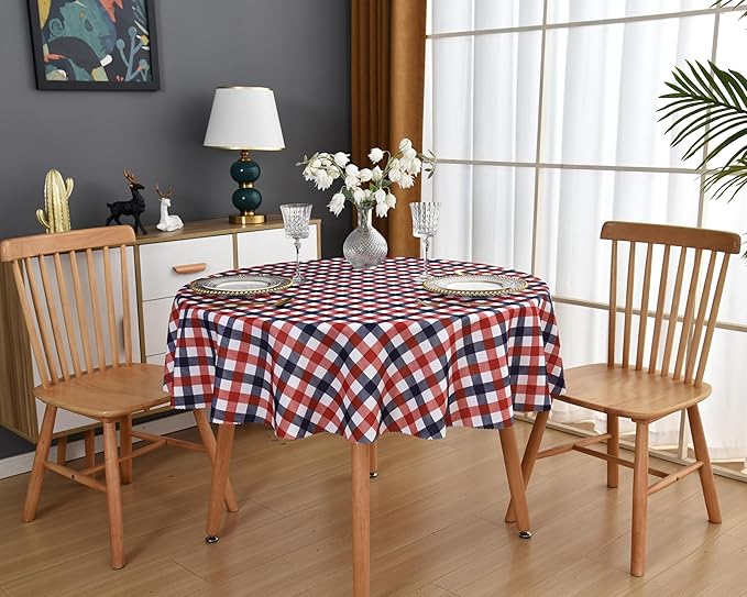 Waterproof Plaid Tablecloth Fabric - Round 25 Inch Classic Gingham Checker Table Cloth for Indoor/Outdoor Use - Buffalo Table Cover for Picnics, BBQs, and Parties